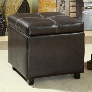 Treasure Upholstered Storage Ottoman - Wood Legs, Brown 