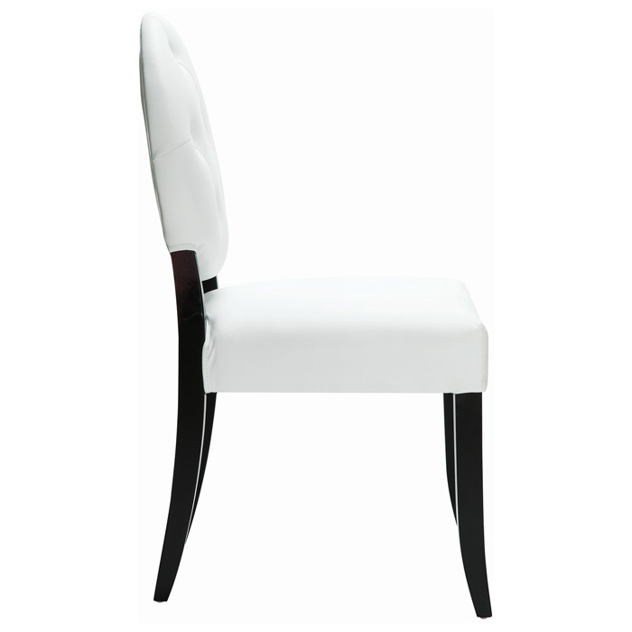 Button Upholstered Dining Chair Wood Legs, White DCG