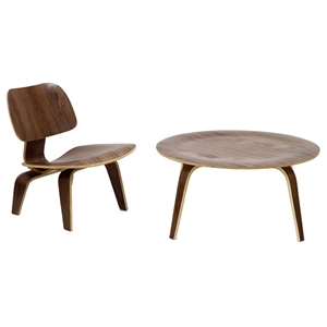 Fathom Molded Plywood Chair & Coffee Table Set - Walnut 