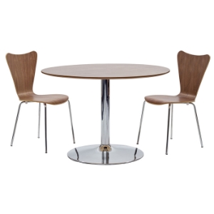 Rostrum 3 Piece Round Dining Set - Chrome Steel, Walnut 