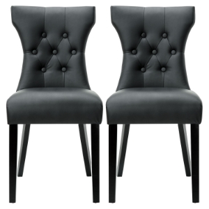 Silhouette Faux Leather Dining Chairs - Button Tufted, Black (Set of 2) 