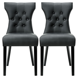Silhouette Faux Leather Dining Chairs - Button Tufted, Black (Set of 2) 