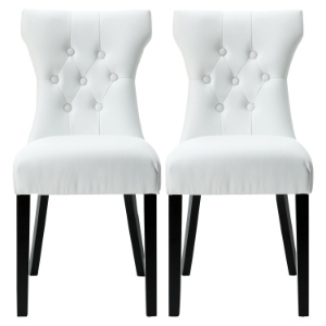 Silhouette Faux Leather Dining Chairs - Button Tufted, White (Set of 2) 