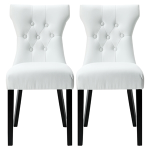 Silhouette Faux Leather Dining Chairs - Button Tufted, White (Set of 2) 