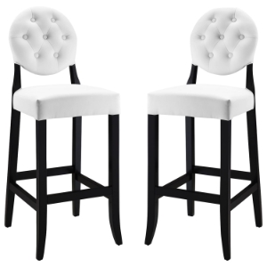 Button Bar Stool - White, Tufted (Set of 2) 