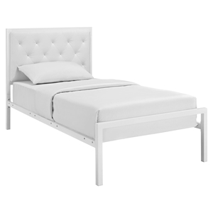Mia Twin Tufted Faux Leather Bed - White 