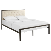 Mia Tufted Fabric Bed - Brown Beige