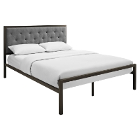 Mia Tufted Fabric Bed - Brown Gray