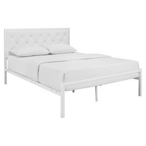 Mia Tufted Faux Leather Bed - White 
