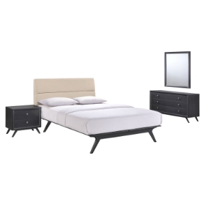 Addison 4 Pieces Queen Bedroom Set - Black, Beige 