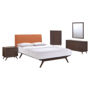 Tracy 5 Pieces Queen Bedroom Set - Cappuccino, Orange 