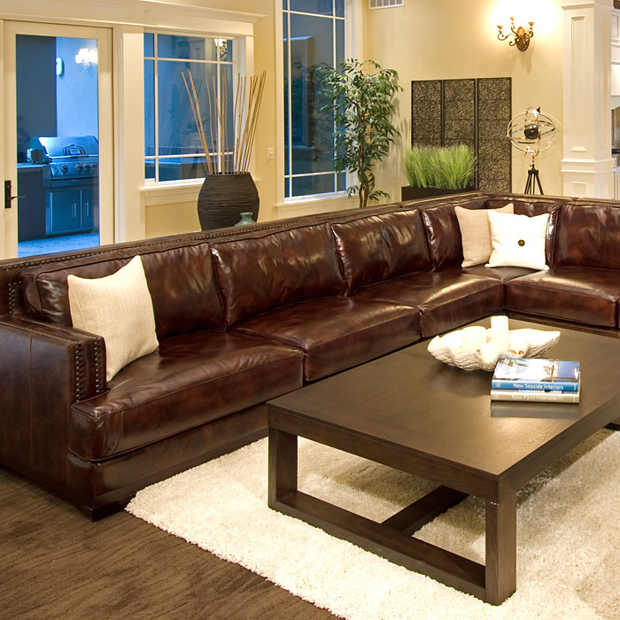 Easton Saddle Brown Leather Sectional with Left Arm Sofa | DCG Stores