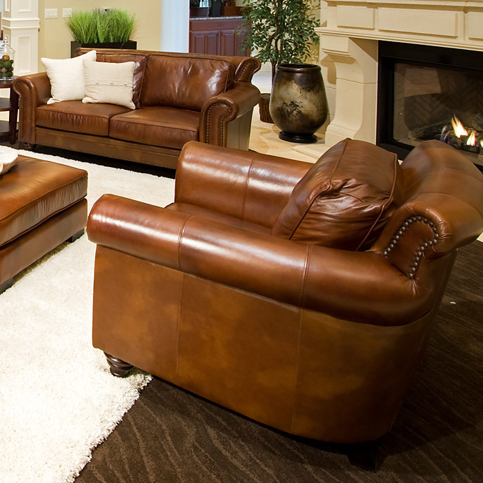 Paladia 5 Piece Leather Sofa Set in Rustic Brown | DCG Stores