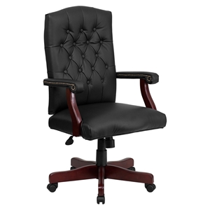 Martha Washington Executive Swivel Office Chair - Bonded Leather, Black 