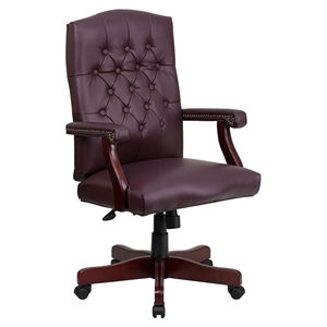 Martha Washington Executive Swivel Office Chair - Bonded Leather, Burgundy 