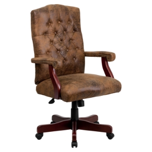 Bomber Executive Office Chair - Adjustable, Swivel, Brown 