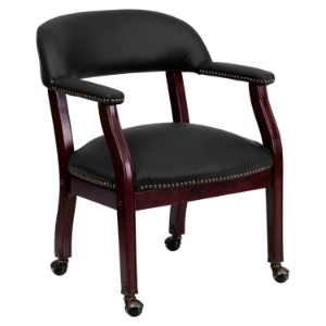 Top Grain Leather Conference Chair - Casters, Black 