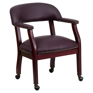 Top Grain Leather Conference Chair - Casters, Burgundy 