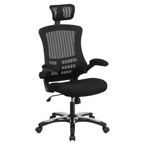 Swivel Office Chair - High Back, Adjustable Headrest, Flip-Up Arms, Black 
