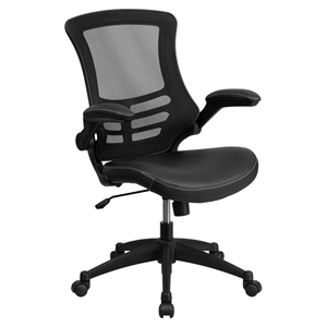 Mid Back Mesh Swivel Task Chair - Adjustable, Leather Seat, Black 