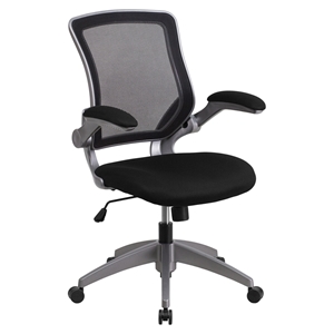 Mid Back Mesh Swivel Task Chair - Gray Frame, Flip-Up Arms, Black 