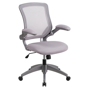 Mid Back Mesh Swivel Task Chair - Gray Frame, Flip-Up Arms, Gray 