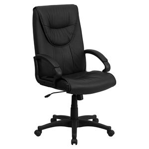 Leather Executive Swivel Office Chair - High Back, Adjustable, Black 