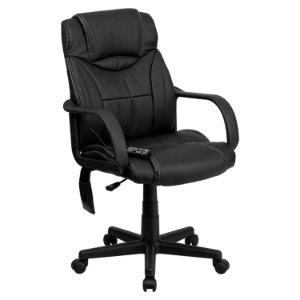 Massaging Executive Swivel Office Chair - High Back, Leather, Black 