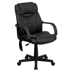 Massaging Executive Swivel Office Chair - High Back, Leather, Black 