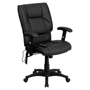 Leather Executive Swivel Office Chair - Mid Back, Massaging, Black 