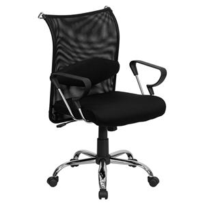 Mid Back Mesh Swivel Chair - Adjustable Lumbar Support, Black 