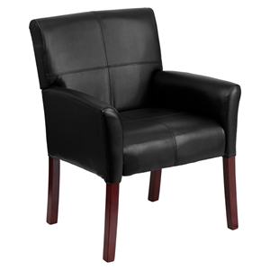 Leather Executive Chair - Mahogany Legs, Black 