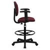 Fabric Drafting Chair - Height Adjustable Arms, Burgundy - FLSH-BT-659-BY-ARMS-GG