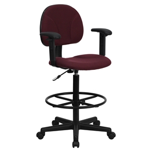 Fabric Drafting Chair - Height Adjustable Arms, Burgundy 