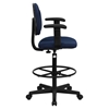 Fabric Drafting Chair - Adjustable Arms, Navy - FLSH-BT-659-NVY-ARMS-GG