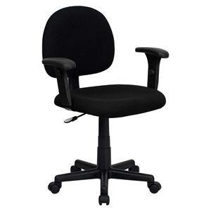 Fabric Swivel Task Chair - Low Back, Adjustable Arms, Black 