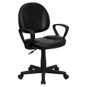 Leather Swivel Task Chair - Mid Back, Arms, Black 