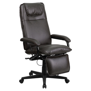Leather Executive Reclining Swivel Office Chair - High Back, Brown 