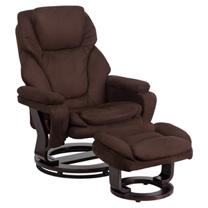 Microfiber Recliner and Ottoman - Swiveling Base, Brown 