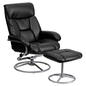 Leather Recliner and Ottoman - Black 