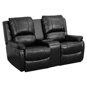 Allure Series 2-Seat Leather Recliner - Black, Cup Holders 