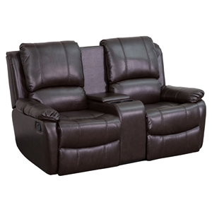 Allure Series 2-Seat Leather Recliner - Brown, Cup Holders 