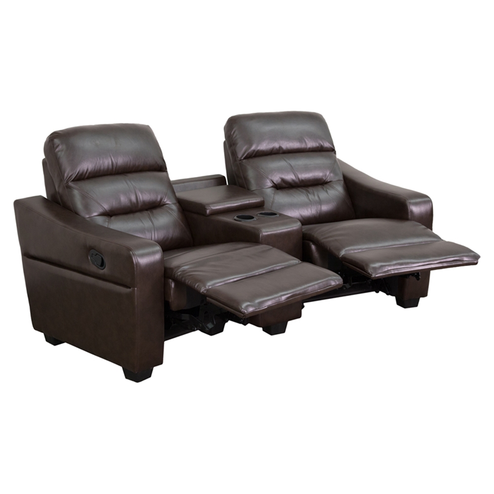 Futura Series 2-Seat Leather Theater Seating Unit - Recliner, Brown