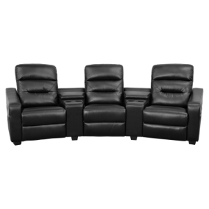 Futura Series 3-Seat Reclining Leather Theater Seating Unit - Black 
