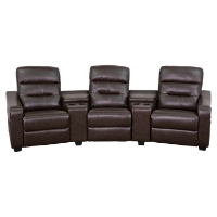 Futura Series 3-Seat Reclining Leather Theater Seating Unit - Brown