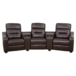 Futura Series 3-Seat Reclining Leather Theater Seating Unit - Brown 