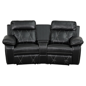 Reel Comfort Series 2-Seat Leather Recliner - Black, Curved Cup Holders 