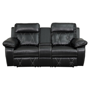 Reel Comfort Series 2-Seat Leather Recliner - Black, Straight Cup Holders 