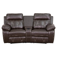 Reel Comfort Series 2-Seat Leather Recliner - Brown, Curved Cup Holders