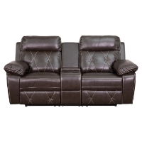 Reel Comfort Series 2-Seat Leather Recliner - Brown, Straight Cup Holders